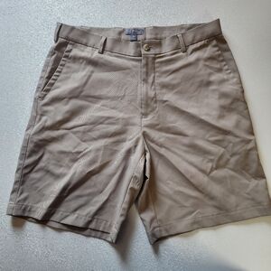 Peter Millar Wicking Men's 34 Golf Khaki Chino Shorts Pockets Quick Dry 9" Ins